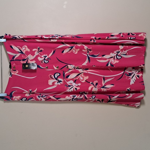 JM Collection Button-Front Midi Skirt Medium Pink Floral - Picture 2 of 7